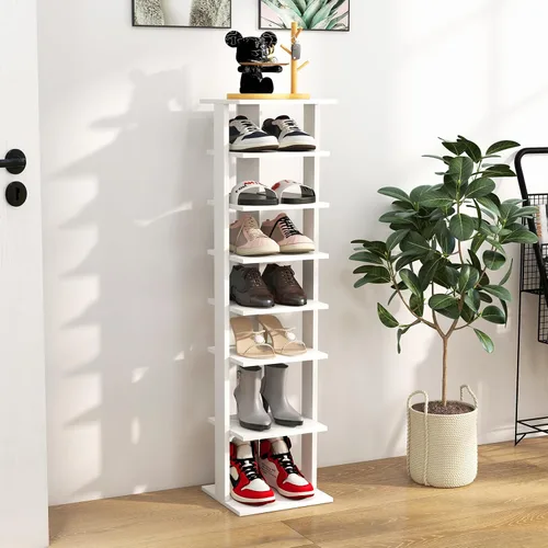 Vista 7 de HOMGX Zapatero vertical de 7 niveles, almacenamiento de zapatos alto y estrecho con estantes extraíbles, organizador de torre de zapatos que ahorra