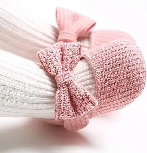 Vista 2 de Zapatos planos Mary Jane para bebés y niñas con moño, flores, suaves, recién nacidos, primeros pasos, zapatos de cuna, zapatos de vestir para bodas