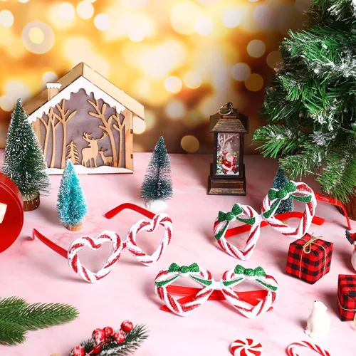 Vista 5 de Chapou 12 vasos de Navidad con purpurina, bastón de caramelo, para fiestas navideñas, disfraz para niños y adultos