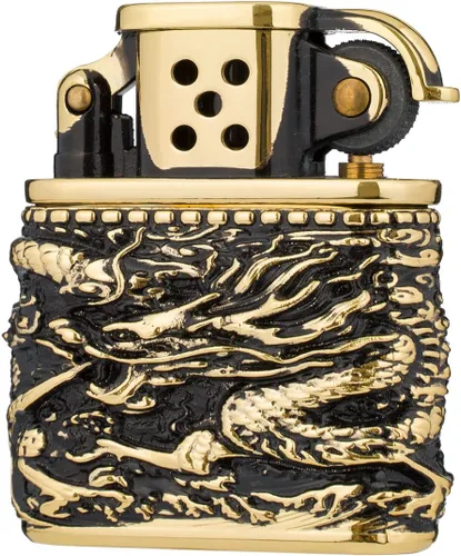 Vista 2 de Armadura dragón chino creativo estilo antiguo brazo de elevación queroseno resistente al viento encendedor (dorado)