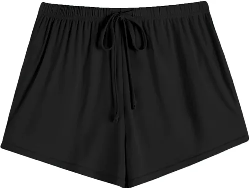 Vista 3 de Ekouaer - Pantalones cortos de pijama para mujer con bolsillos elásticos y tira elástica, para dormir, con cordón Negro