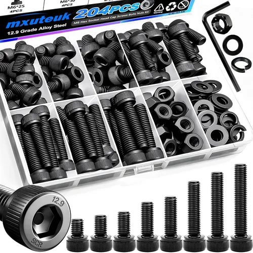 Vista 30 de mxuteuk Juego de tornillos M5 de 185 piezas, kit de tuercas, pernos y tornillos de cabeza hexagonal M5, pernos de acero de aleación de grado 12.9