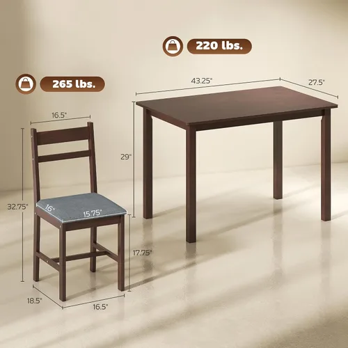 Vista 7 de HOMCOM Juego de mesa de comedor de madera maciza de 5 piezas para 4, nogal Nogal y gris