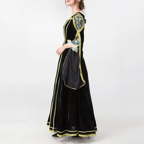 Vista 8 de Vestido retro de manga larga con cuello cuadrado para mujer, vestido largo vintage para cosplay