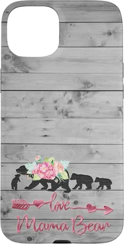 Vista 9 de Pink Floral Black Mama Bear three cubs Vintage Gray Rustic Case for iPhone 16