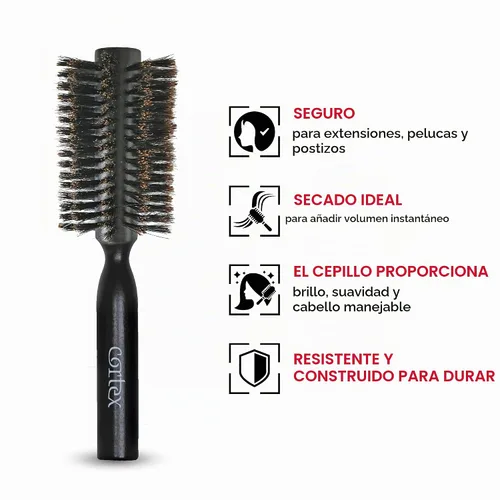 Vista 4 de Cortex Professional Cepillo redondo 100% de cerdas de jabalí – Cepillos para el cabello para mujeres y hombres, cepillo redondo para secado