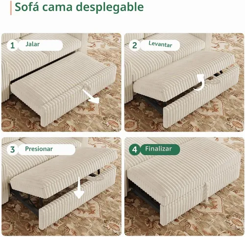 Vista 5 de HONBAY Sofá cama modular extraíble, sofá biplaza de pana, sofás para sala de estar, beige