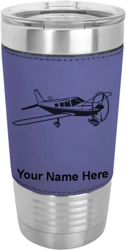 Vista 19 de LaserGram Vaso aislado al vacío de 20 onzas, avión de ala baja, grabado personalizado incluido (piel sintética, estilo béisbol)