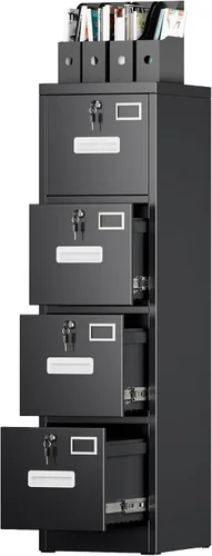 Vista 15 de SUXXAN Archivador de 3 cajones, archivador lateral con 3 cerraduras para oficina en casa, archivadores negros con soporte para tarjetas de visita