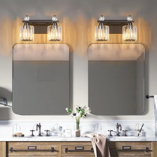 Vista 6 de Luces de Tocador de Baño 2-Luz Placado Negro Iluminación Moderna de Cristal para Tocador sobre Espejo Accesorios de Iluminación de Tocador