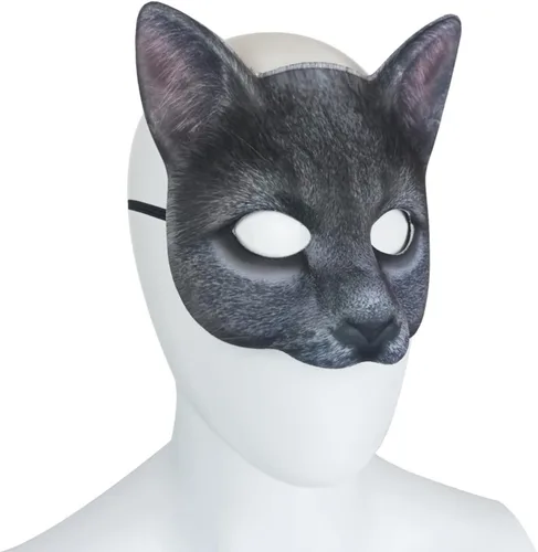 Vista 4 de Máscara realista de gato para Halloween, carnaval, adultos, niños, mascarada, cosplay, animal, gato, adecuada para fiestas en la escuela y en casa