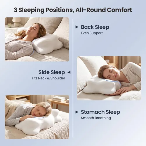 Vista 3 de Almohada cervical para el cuello para dormir, almohadas refrescantes de espuma viscoelástica para la espalda, funda de almohada transpirable lavable