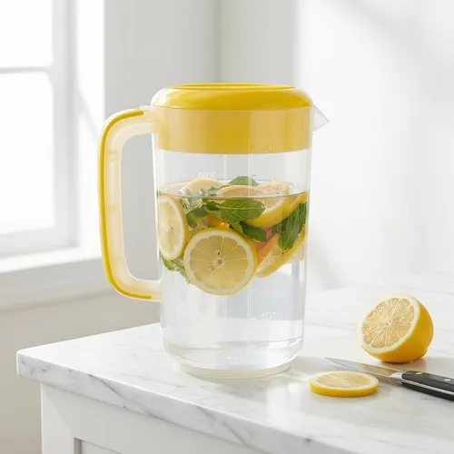 Vista 3 de Jarra de agua grande de plástico con tapa, jarra de agua para bebidas de 1 galón/4 L, jarra de colación inastillable con tapa redonda para jugo