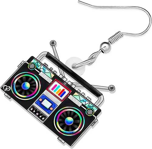 Vista 4 de YINYA Aretes de radio acrílicos retro vintage colgantes, joyería divertida, regalos para mujeres, dijes de los años 80 y 90, adornos de fiesta