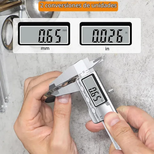 Vista 4 de Neoteck calibrador digital de 4 pulgadas/100 mm, calibradores electrónicos de acero inoxidable, herramienta de medición con conversión