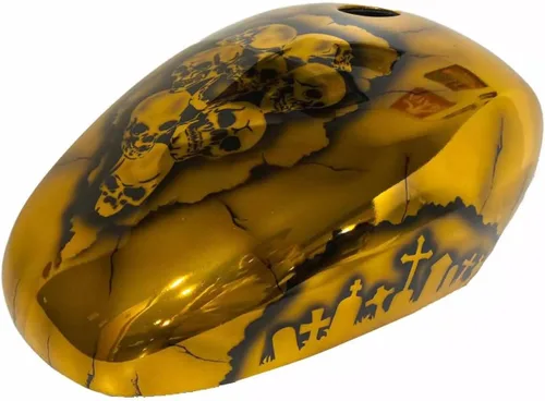 Vista 5 de Cubierta de tanque de gasolina para motocicleta Skull Nightmare simonkustom, elige tu modelo de bicicleta (amarillo mate, RE Meteor 350)