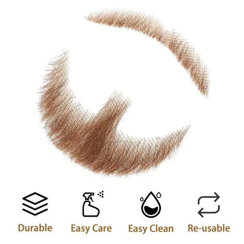 Vista 6 de Bigotes falsos, barba falsa, realista, 100% cabello humano, barba realista y bigote marrón para hombres, maquillaje realista, barbas de encaje