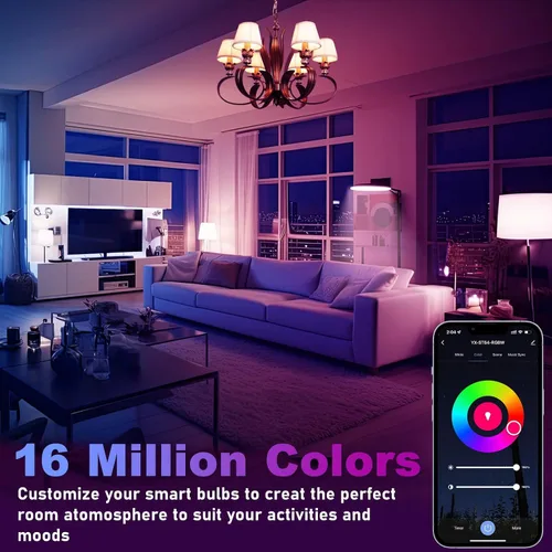 Vista 4 de Bombilla inteligente A15, bombillas LED WiFi E12, compatible con Alexa Google, paquete de 4 5W 40W Equivalent, RGB Color Changing Light Bulbs
