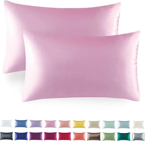 Vista 20 de Tyfitb Juego de 2 fundas de almohada de satén para cabello y piel, color azul bebé, fundas de almohada de enfriamiento tamaño estándar