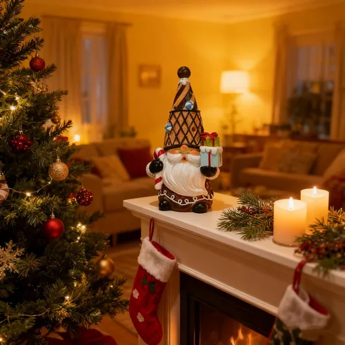 Vista 5 de Decoración de gnomos de Navidad de resina, figuras de gnomos navideños para decoración de mesa de interior, centros de mesa, alféizar de ventana
