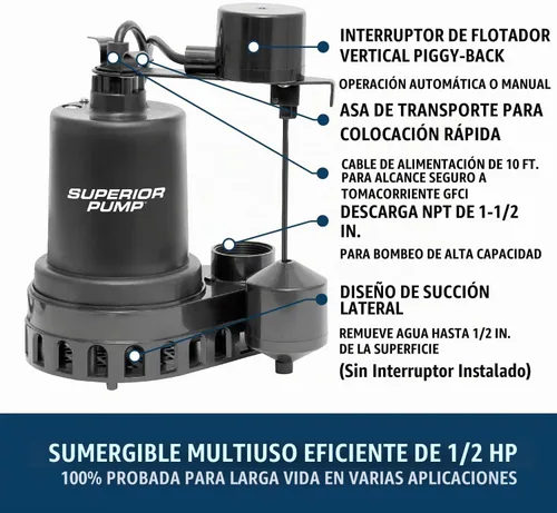 Vista 3 de Superior Pump 92372 Bomba de sumidero de termoplástico con interruptor vertical de flotador, 92572, 100.00 volts