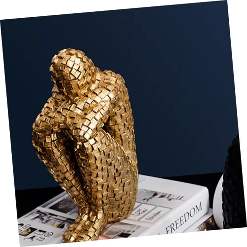 Vista 3 de ARTIBETTER Figura escultura decoración de mesa dorada Decoración de oficina Estante dorado Escultura abstracta Estatuilla de arte abstracto