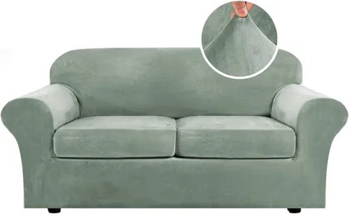 Vista 77 de H.VERSAILTEX - Funda elástica para sofá de 2 piezas, funda protectora de terciopelo, suave, con parte inferior elástica, con un ancho de hasta 49