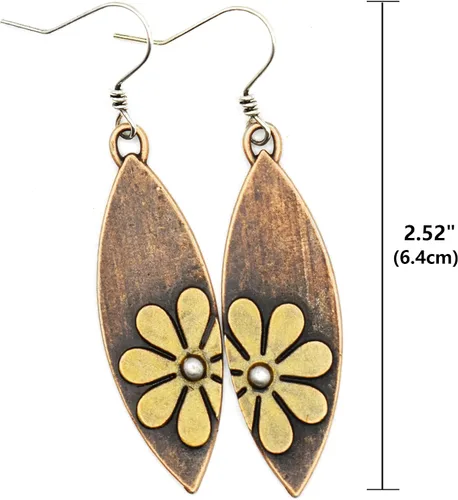 Vista 9 de Aretes bohemios, aretes de plata, aretes de flores, aretes étnicos colgantes para mujeres y niñas, hechos a mano, bohemios, modernos y vintage