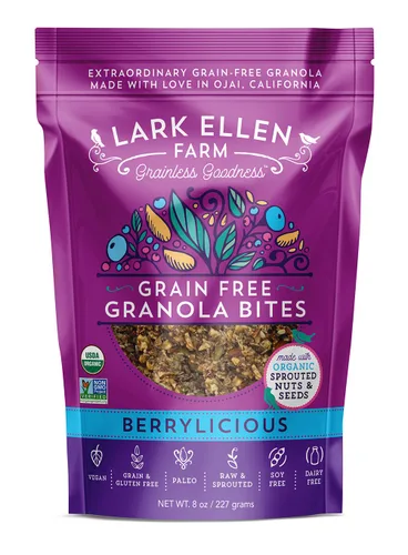 Vista 22 de Lark Ellen - Mordeduras sin granos Vanilla Cinnamon, Cacao Cherry, and Berrylicious sprouted grain-free clusters, Certified Organic, Vegan