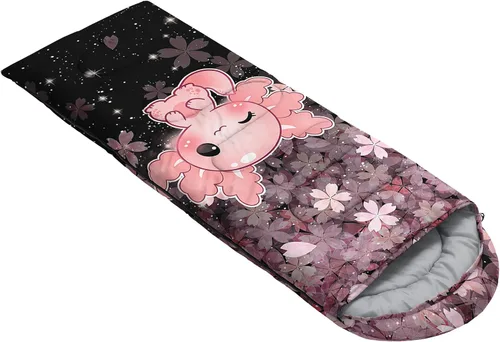 Vista 5 de QOOMO Axolotl - Lindos sacos de dormir para campamento, 3 estaciones, clima cálido y fresco, ligeros, impermeables, para adultos y niños, viajes