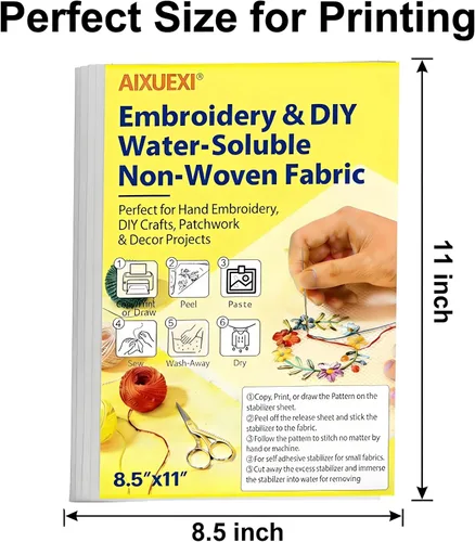 Vista 2 de AIXUEXI - Papel de bordado soluble en agua para pegar y puntar, 8.5 x 11, paquete de 4 unidades WATER SOLUBLE STABILIZER: Self-adhesive stick