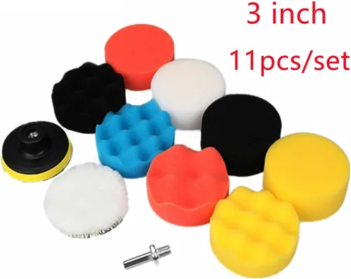Vista 2 de 3 pulgadas 11 unids/set auto autoadhesivo pulir esponja cera rueda de lana disco de pulido almohadilla para pulidor automotriz taladro adaptador