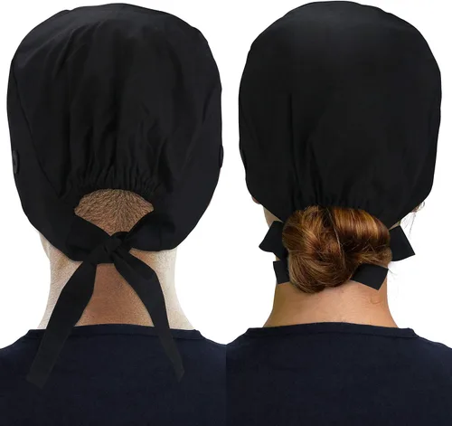Vista 2 de ABAMERICA Gorras de trabajo con botón y banda para el sudor, sombreros de trabajo ajustables para mujeres y hombres, talla única