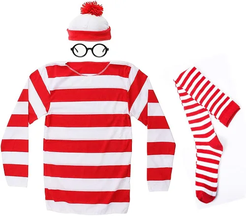 Vista 2 de Disfraz de cosplay de rayas rojas y blancas, disfraces de Halloween, sudadera divertida con gafas