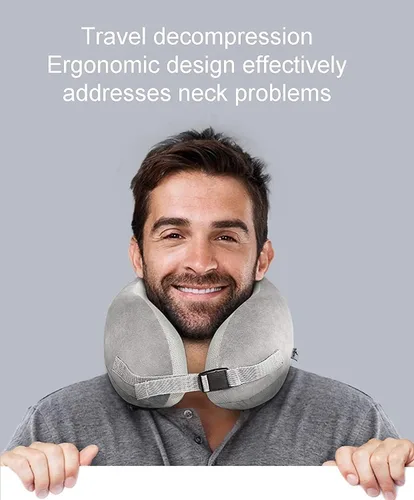 Vista 5 de Almohada de viaje de espuma viscoelástica, almohada de cuello en forma de U, cojín ultra suave y cómodo para soporte del cuello, reposacabezas