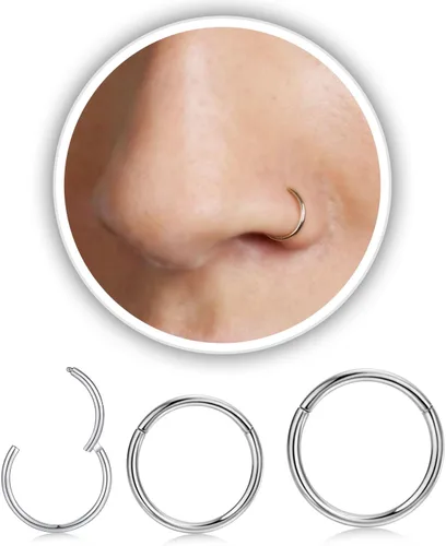 Vista 14 de Nose Rings Hoop and Nose Studs Sets for Women Men,Hypoallergenic 316L Surgical Stainless Steel Hinged Clicker Segment Nose Rings Hoop Helix