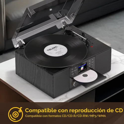 Vista 4 de Tocadiscos todo en uno con reproductor de CD, radio por Internet Negro-negro