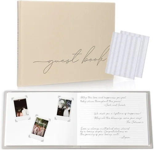 Vista 12 de Libro de invitados de boda personalizado 2026 año – Libro de visitas de fotos de lino para firmar en la recepción – Incluye esquinas de fotos