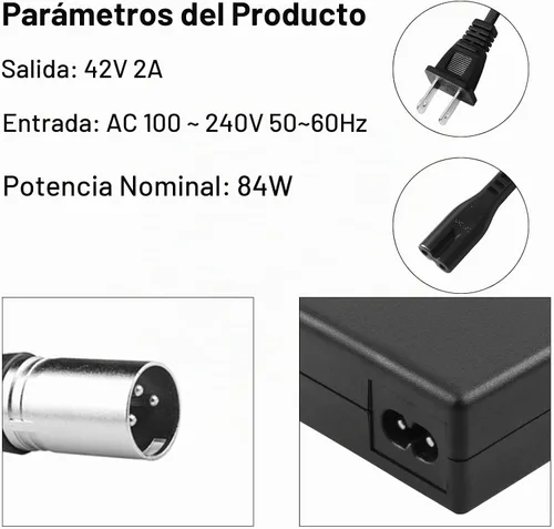 Vista 4 de Futurebatt Cargador de batería de bicicleta eléctrica Salida 42v 2a con conector XLR de 3 pines macho para 36 V Ebike adaptador de batería Cable