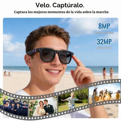 Vista 3 de Coucur Lentes inteligentes AI con cámara, gafas Bluetooth para hombres y mujeres (3 lentes)