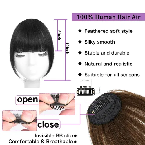Vista 2 de Flequillo con clip de cabello humano real, flequillo rubio francés, extensiones de cabello para mujer, flequillo plano y ordenado, extensión