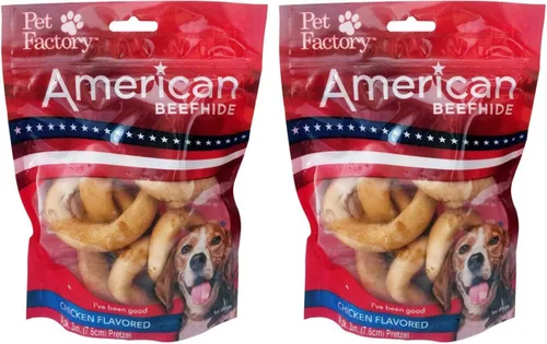 Vista 3 de Pet Factory American Beefhide - Golosinas masticables para perros de 3 a 3.5 pulgadas, sabor a pollo, 4 unidades/1 paquete