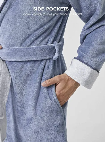 Vista 4 de DAVID ARCHY Bata de baño larga para hombre, cálida y suave, acogedora y de felpa coral