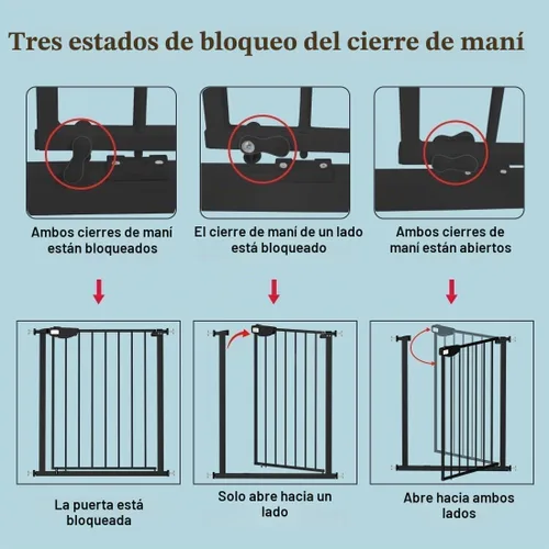 Vista 4 de WAOWAO Triple Lock 49.21-66.54 pulgadas, puerta para bebé extra ancha montada a presión, de paso con bisagra, cierre automático, seguridad de metal