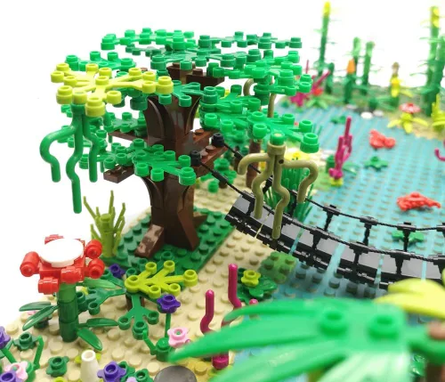 Vista 2 de ZHX Rainforest Jungle Bridge - Juguetes de bloques de construcción con 2 placas base (10 x 10 pulgadas cada uno) ladrillos de jardín, accesorios