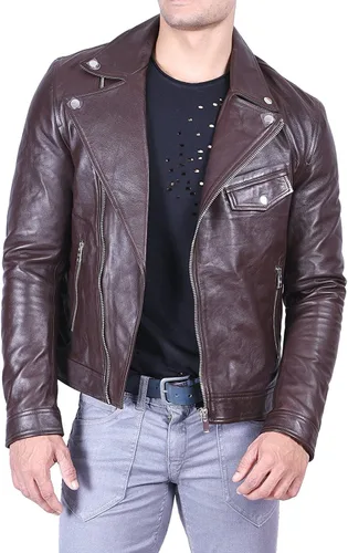 Vista 8 de Luis Leather Chaqueta Hombre - Cafe Racer Real Lambskin Leather Motorcycle Biker Jacket Negro