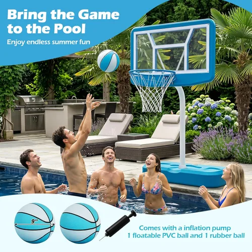 Vista 2 de Goplus Aro de baloncesto para piscina con tablero de policarbonato de 42 pulgadas, 2 bolas, bomba