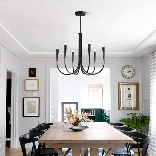 Vista 7 de Lámpara colgante moderna de 6 luces para comedor, cocina, sala de estar, lámpara industrial rústica negra MPL26-6 BK
