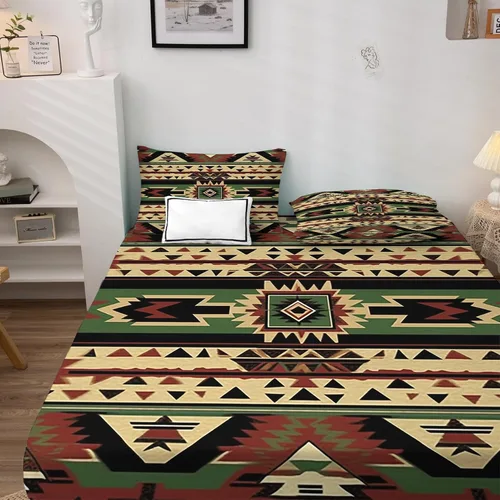 Vista 3 de Juego de sábanas tamaño Queen – Sábanas aztecas, sábanas y fundas de almohada de nativos americanos, microfibra suave, bolsillo profundo y sin
