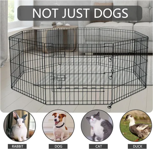 Vista 27 de PETIME - Corral plegable de metal para ejercicio de perros/Parque de juegos para cachorros con 8 paneles para interior/exterior, valla de patio